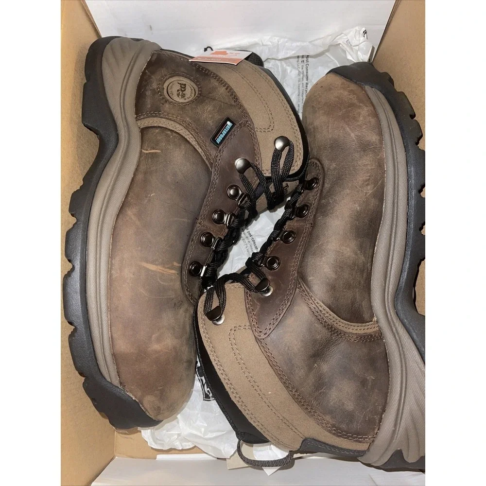 Men's Timberland PRO Flume Mid Waterproof Steel Toe Work Boots Brown A1Q8V 9.5 M